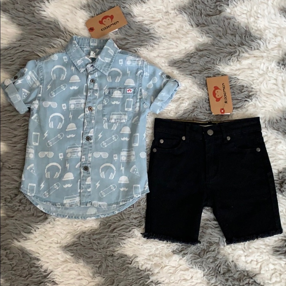 NWT Appaman Boys Denim Print Shirt w/ Jean Shorts